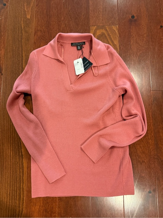 Saks Fifth Avenue Tops - Saks Fifth Avenue Ribbed Knit Polo Sweater - Dusty Rose